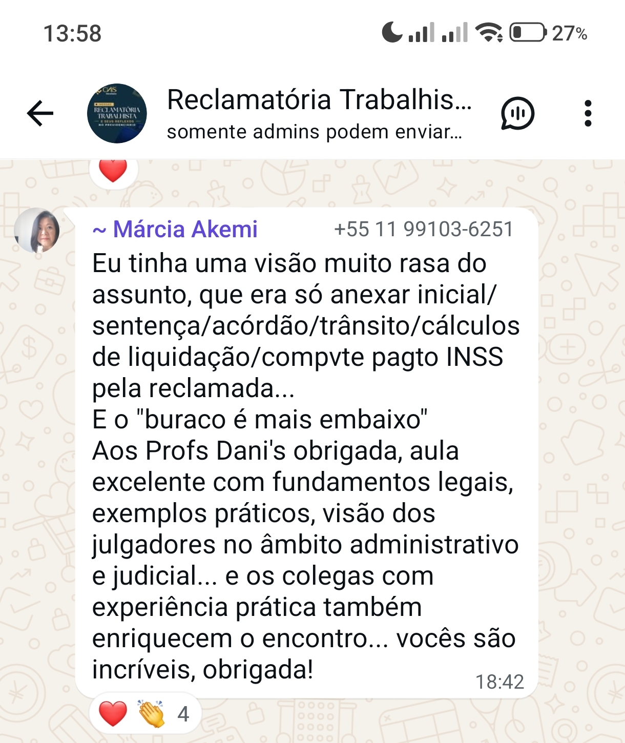 Depoimento sobre a aula 1 2